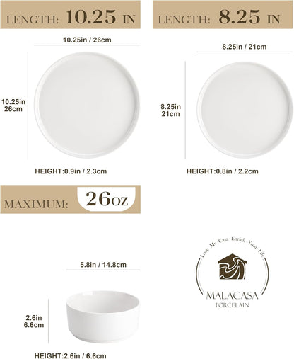 24 Pieces Porcelain Dinnerware Set, Modern White Dish Set for 8, Premium Serving Plates and Bowls Sets, Chip and Scratch Resistant Dishware Sets Kitchen Dishes Dining Ware Set, Series LEAH2