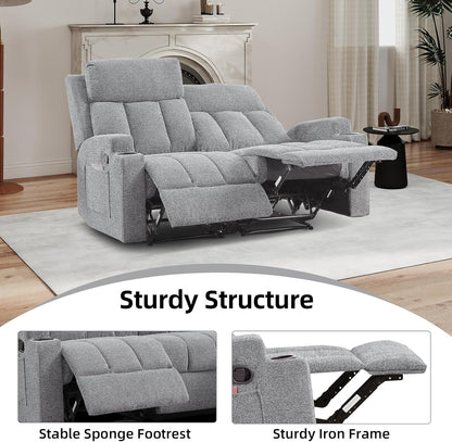 Manual Recliner Sofa Set, Soft Fabric Reclining Loveseat with Side Pockets and Cup Holders, 2 Seat Reclining Couch for Living Room, Office, Light Grey4
