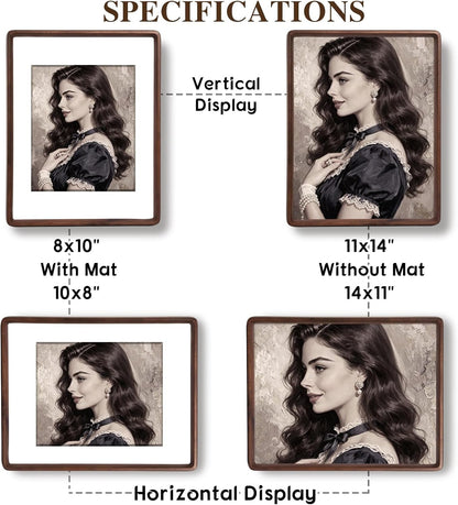 11X14 Picture Frame, Solid Walnut Wood Frame,Matted to 8X10 Photos2