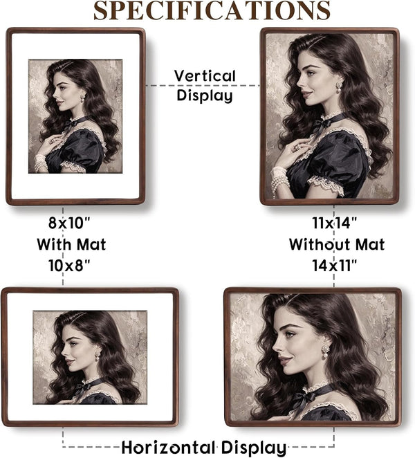11X14 Picture Frame, Solid Walnut Wood Frame,Matted to 8X10 Photos2