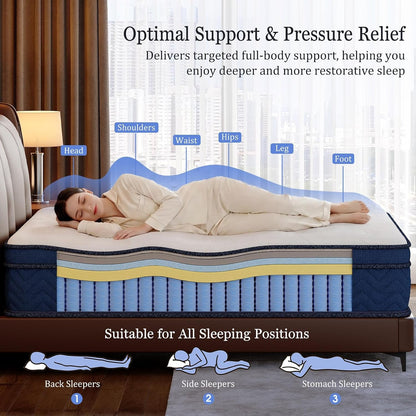 Full XL Size 14 Inch Mattress Medium Firm Hybrid Mattress in a Box6