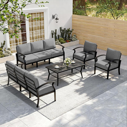 Aluminum Patio Furniture Set with Coffee Table Rectangular, 8-Seat Outdoor Sectional Furniture W/5.1" Cushions, Patio Conversation Set for Porch, Backyard, Poolside-Grey7