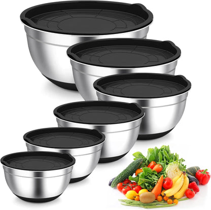 Mixing Bowls, Stainless Steel Salad Bowls with Lids - Black1