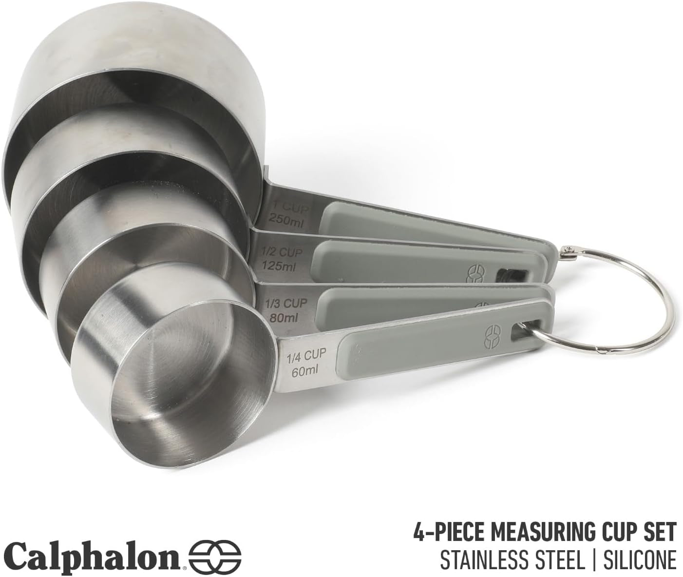 calphalon-prime-measuring-cups-4-piece-stainless-steel-measuring-cup-set-with-taupe-silicone-handles-accurate-kitchen-measuring-tools-for-dry-liquid-ingredients