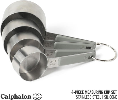 Calphalon Prime Measuring Cups, 4-Piece Stainless Steel Measuring Cup Set with Taupe Silicone Handles, Accurate Kitchen Measuring Tools for Dry & Liquid Ingredients2