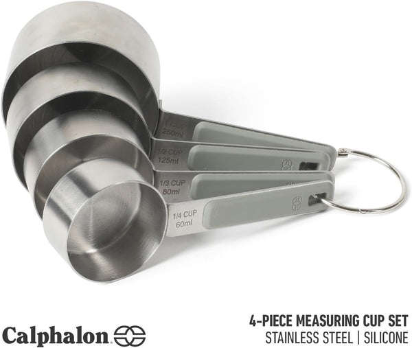Calphalon Prime Measuring Cups, 4-Piece Stainless Steel Measuring Cup Set with Taupe Silicone Handles, Accurate Kitchen Measuring Tools for Dry & Liquid Ingredients2