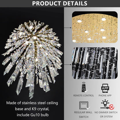 98'' Modern Crystal Chandelier High Ceiling Chandeliers for Entryway Large Raindrop Chandeliers LED Dimmable Flush Mount Light Fixtures for Staircaes Foyer Hallway Living Room LED Bulbs Included Gold4