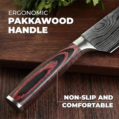 Kitchen Knife Set Professional Chef Knives, 8-Piece Stainless Steel Knife Set with Santoku, Nakiri, Bread, Paring, Boning Knives & Pakkawood Handle8