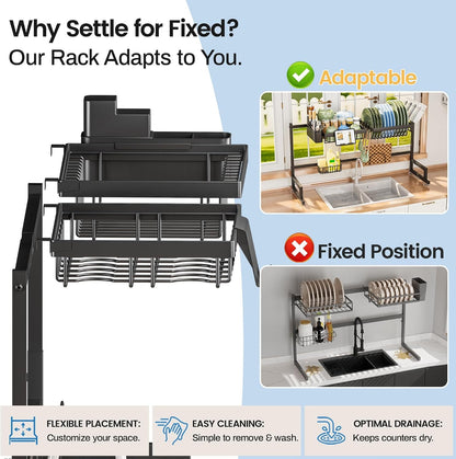 over the Sink Dish Drying Rack (Expandable Height and Length) Snap-On Design 2 Tier Large Dish Rack3