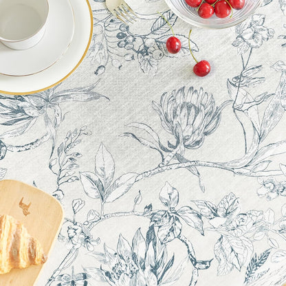 Blue Floral Linen Square Table Cloth 50 X 50 Inch9