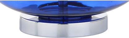 Cecile 25.5" Metal Glass Lamp, Cobalt Blue/Chrome, Set of 2 | White Linen Drum Shade, Teardrop Base, 60" Silk Wrapped Cord, LED Bulbs Included6