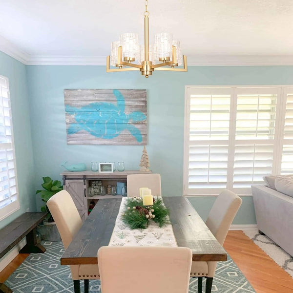 19.3" Dining Room Chandeliers, Brushed Brass Contemporary Coastal Lighting Fixture for Kitchen, Bedroom, Entryway, ETL Listed, AL2218-H53