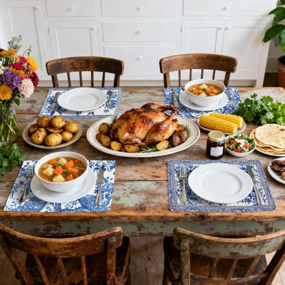 Blue and White Porcelain Peacock Table Placemats Set of 4 Place Mats Linen Wipeable Placemats Waterproof Rectangle Table Mat for Kitchen Dining Dinner 18 X 12 Inch6