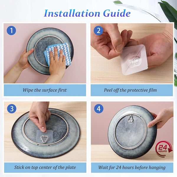 Wall Plate Hangers for Display - Invisible Adhesive Picture Hangers for Wall - Ideal for Hanging Decorative Plates | Photo Frames | Paintings - 2.4 Inch5