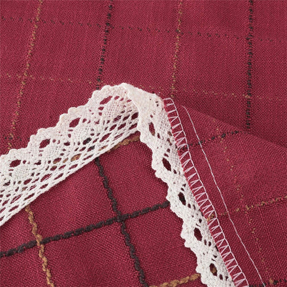 Heavy Weight Cotton Linen Tablecloth Lace Plaid round Table Cloth for Kitchen Dining Room Tabletop Decoration, 36" - Round, Red5