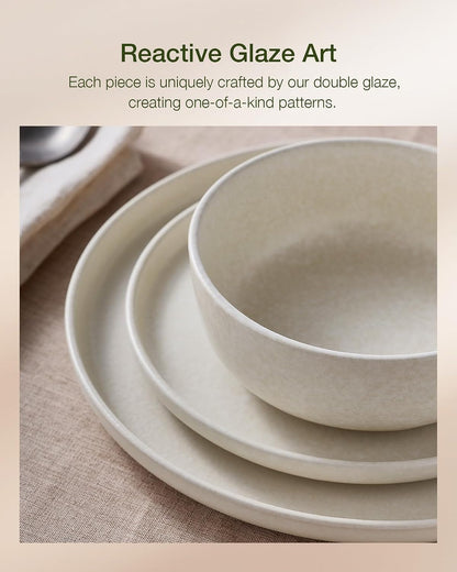 Milkyway 12-Piece Stoneware Dinnerware Set, Matte Beige White3
