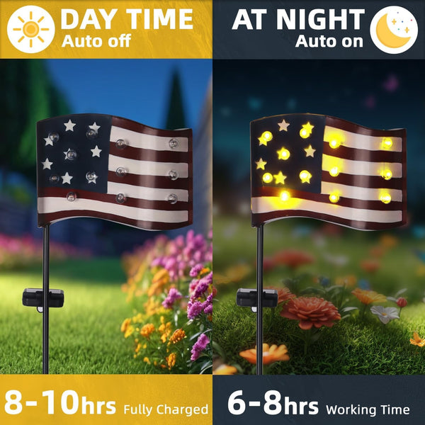 Garden Lights Solar Powered American Flag for Fourth of July Decorations2