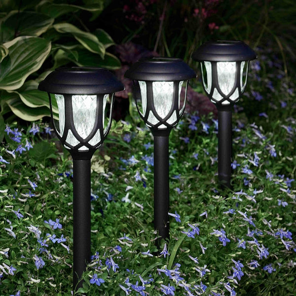 10 Pack Solar Lights Outdoor Decorative, Solar Pathway Lights Outdoor, Solar Powered Garden Yard Lights for Walkway Sidewalk Driveway. (Black, Cool White)2