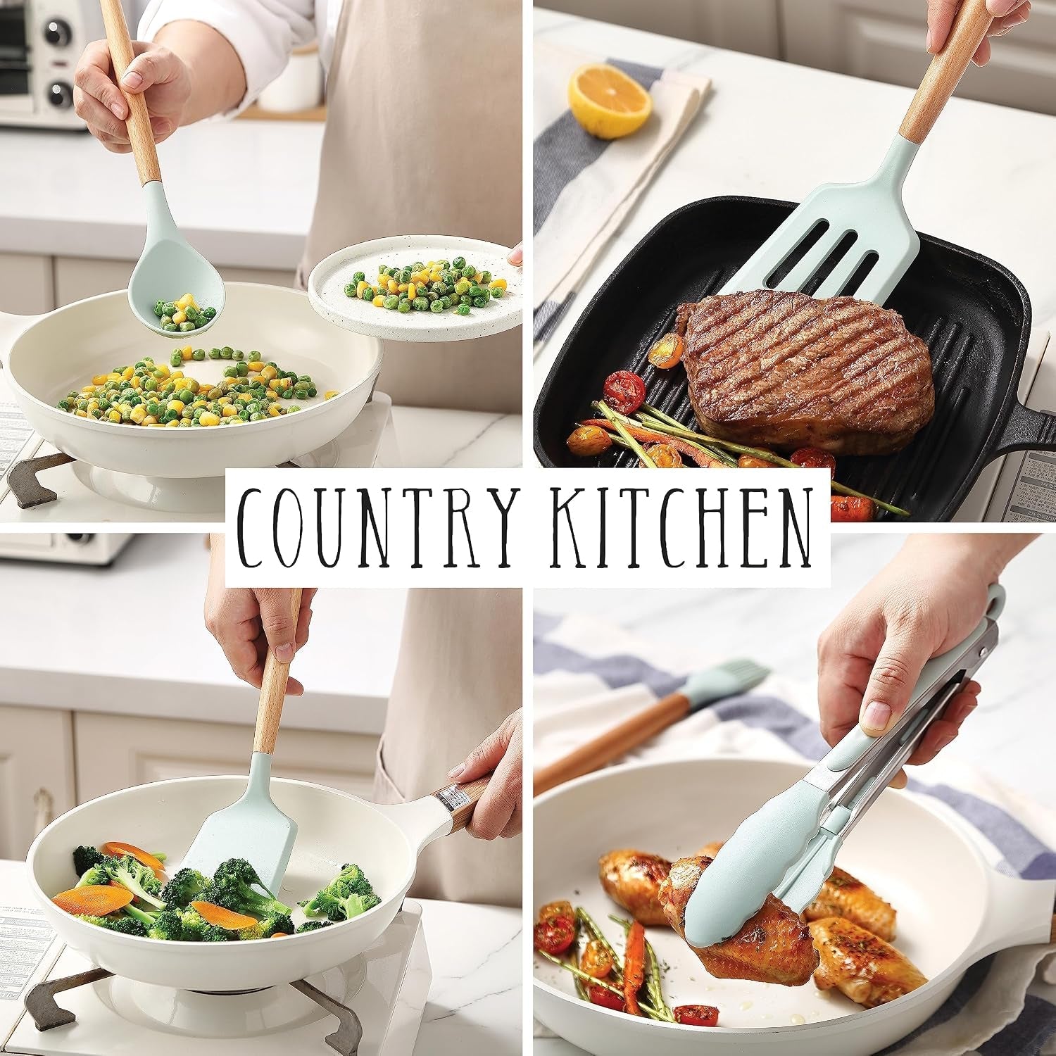 non-stick-silicone-utensil-set-with-rounded-wood-handles-for-cooking-and-baking-14-piece-set-mint
