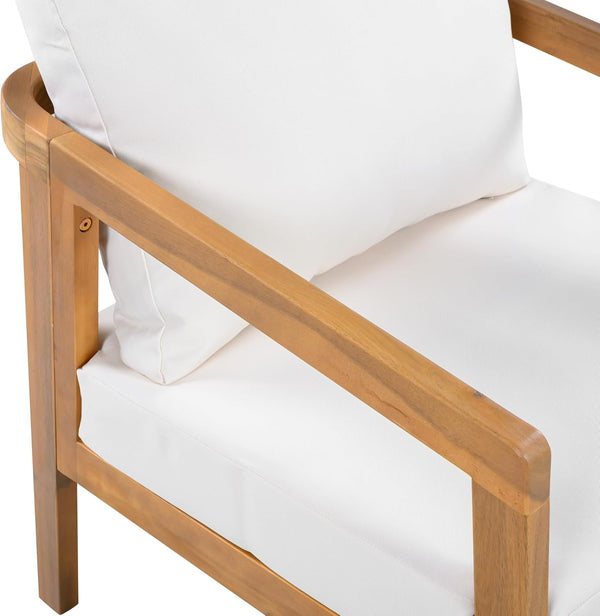 Sures Acacia Wood Club Chair and Coffee Table Set, 3 Piece Patio Bistro Set, Solid Wood Outdoor Patio Furniture Set with Center Table, Natural+Beige10