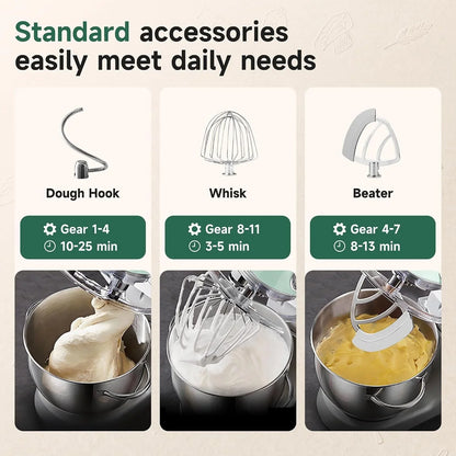 Stand Mixer Silent with LED Touch Screen, 5.3QT XL Large Mixers Kitchen Electric Stand Mixer for Household, 500W DC Motor 11-Speed for Bread Pasta Meat – Lake Green4