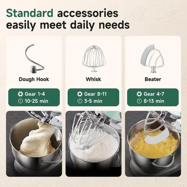 Stand Mixer Silent with LED Touch Screen, 5.3QT XL Large Mixers Kitchen Electric Stand Mixer for Household, 500W DC Motor 11-Speed for Bread Pasta Meat – Lake Green4