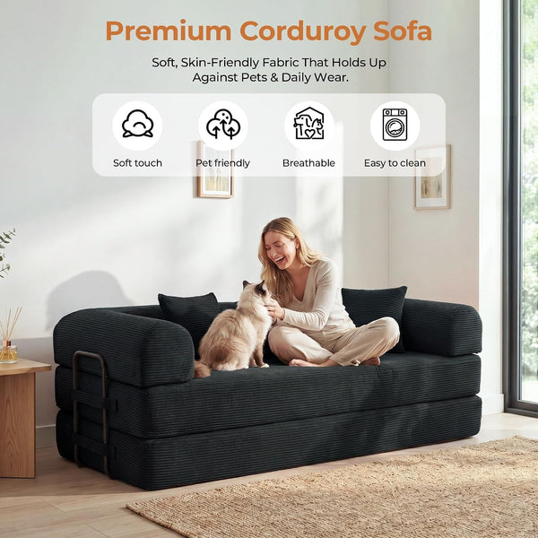 79" Convertible Futon Sofa Bed, Boneless Couch for Living Room5