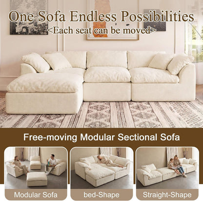 109" Modular Sectional Sofa, Cloud Comfy Chenille Couch with Deep Seats (Beige)8