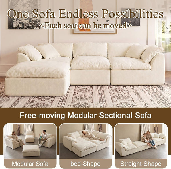 109" Modular Sectional Sofa, Cloud Comfy Chenille Couch with Deep Seats (Beige)8