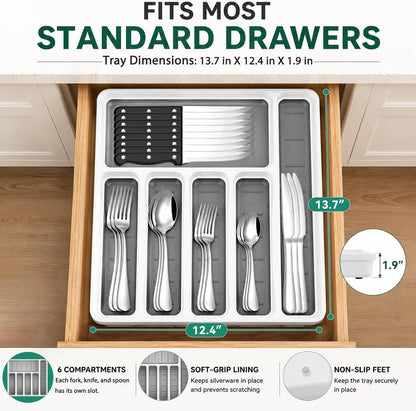 49-Piece Silverware Set with Organizer, Stainless Steel Flatware Utensils Set for 8, Forks and Spoons Silverware Set Cutlery Set with Steak Knives, Dishwasher Safe3