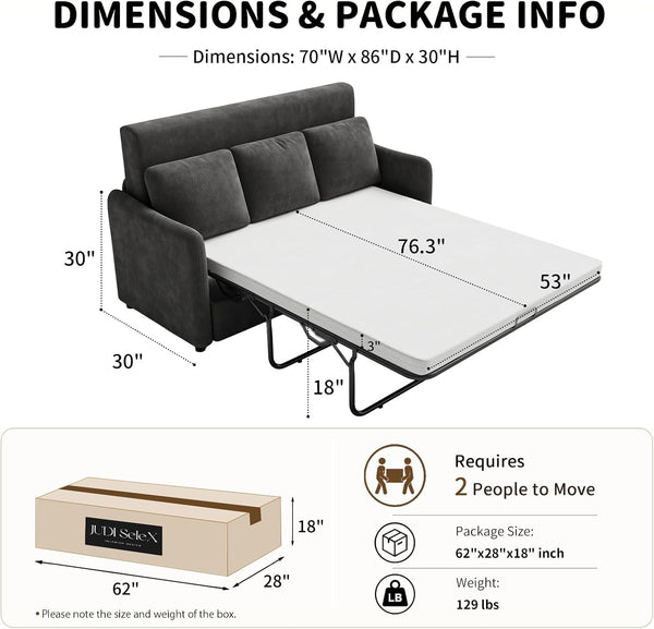 Sleeper Sofa 70" Loveseat with Pull Out Bed (Mattress Included)3