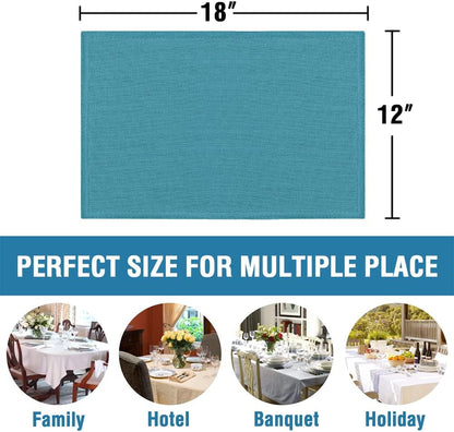 Linen Placemats Set of 4 Premium Solid Table Placemats for Dining Table Spill-Proof Waterproof Table Mats Heat-Resistant Kitchen Table Mats Washable, 12X18 Inches, Teal6