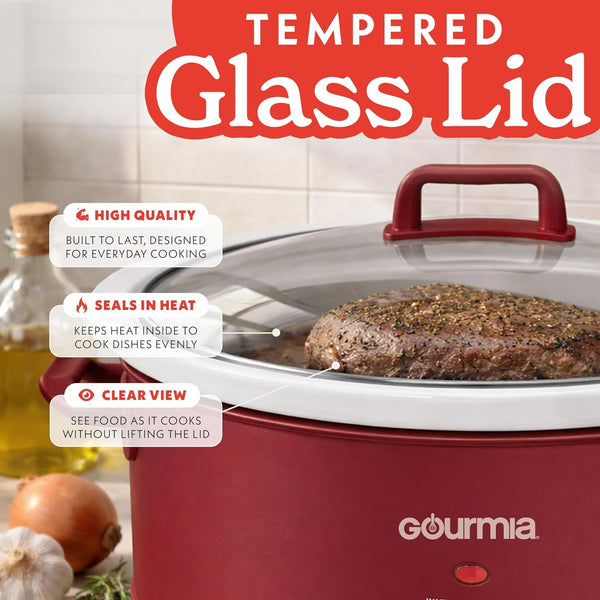 Slow Cooker - 7 Quart Removable Ceramic Pot, Manual Controls with 3 Temperature Settings, Dishwasher Safe Crock and Glass Lid, Red6