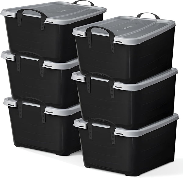 6 Pack Stackable Storage Bin, 55 Qt Home Organizers, Black/Gray1
