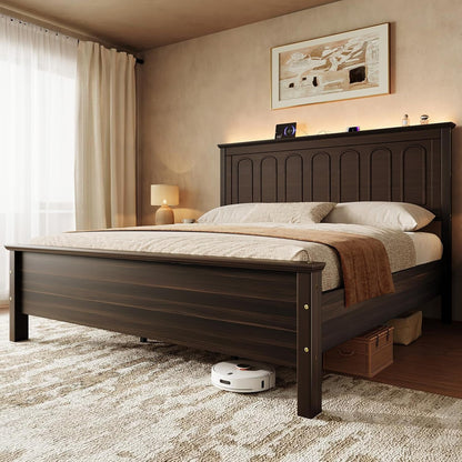Queen Size Bed Frame with Headboard, Wood Platform Bed1