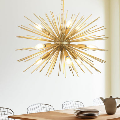 24In 9-Lights Gold Sputnik Chandelier Mid-Century Modern Starburst9
