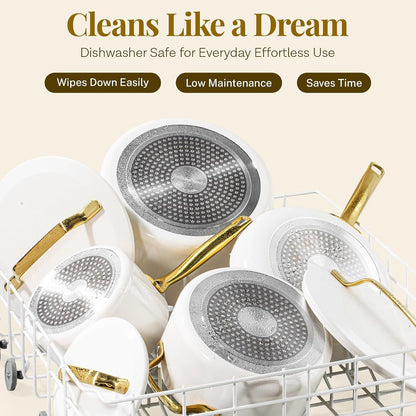 Modern 11 Pc Ceramic Cookware Set, Elegantly Designed Pots and Pans Set Non Stick with Steamer, Induction Bottom, Premium Stay Cool Handles, Non Toxic PFOA Free, Oven & Dishwasher Safe6