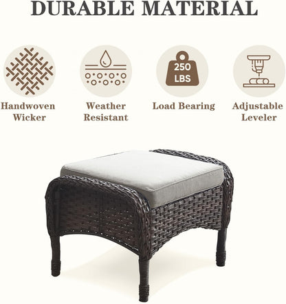 6 Piece Patio Conversation Sets - Wicker Patio Furniture Sets with Outdoor Swivel Rocker Chairs, Glider Loveseat Perfect for Patio Deck Backyard, Brown Wicker Grey Cushion9