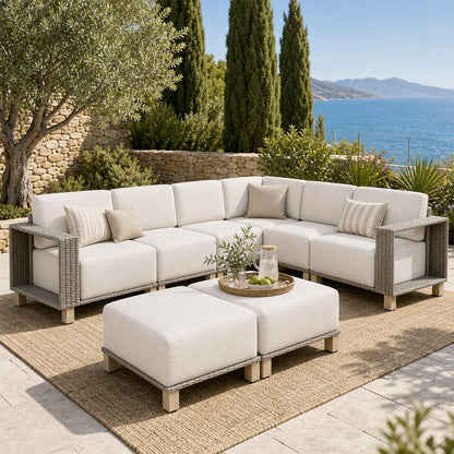 Patio Furniture Set with 10'' Thick Cushions (8 Piece, Gray/Beige)1
