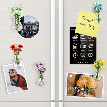Cute Mini Vase Magnets for Fridge, Funny Decorative Magnets, 5 Pack | Tiny Plant Glass Vases with Faux Flowers, Whimsical Magnetic Refrigerator Decor, for Kitchen, Locker, Office, Gift6
