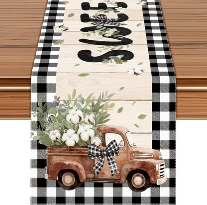 Farmhouse Buffalo Plaid Table Runner, Vintage Truck Cotton, 13 X 72 Inches1