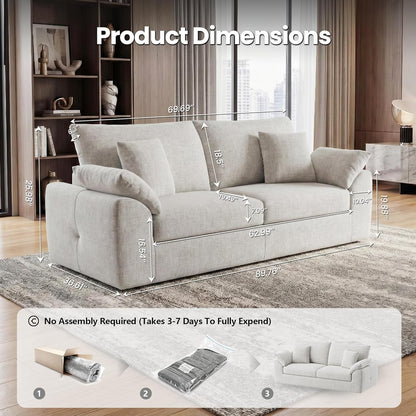 89.8" Modern Loveseat Sofa for Living Room, Cloud Boneless Couches with 4 Pillows, Mid Century Loveseat Couches for Small Place, No Assembly Required, Beige2