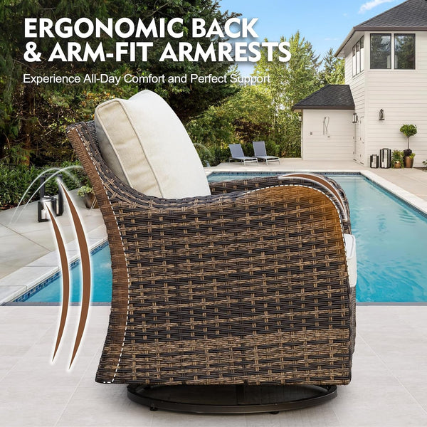 6 Pieces Patio Furniture Set with Swivel Chair, Outdoor Patio Conversation Set, Outdoor Wicker Sofa Couch with Waterproof Cushions for Lawn Backyard Porch (Brown)5