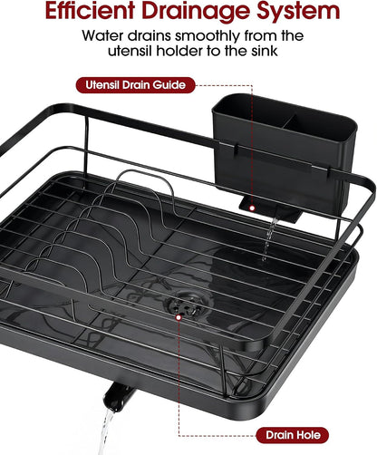 Dish Drying Rack - Stainless Steel Dish Rack with Drainboard for Kitchen Counter and Sink, 15.6" D X 12" W X 5" H, Black3