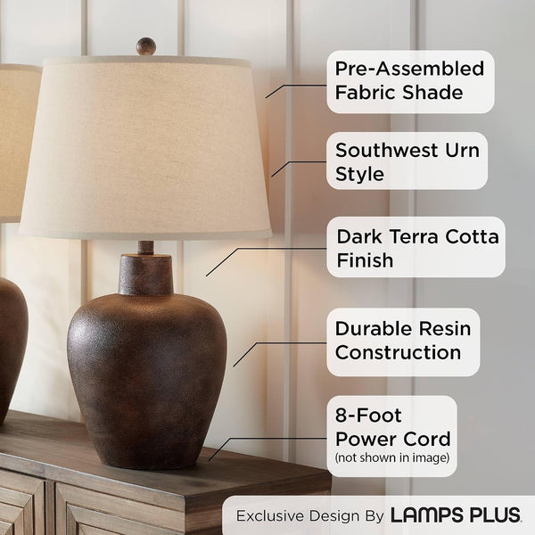 Glenn 27" Tall Table Lamps Set of 2 Terra Cotta Farmhouse Southwest Rustic3