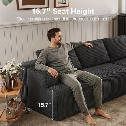L-Shape Boneless Couches for Living Room, Corduroy Dark Grey14