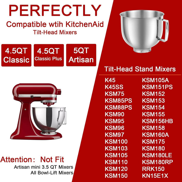 5QT Mixer Bowl for All Kitchenaid 4.5-5QT Tilt-Head Stand Mixers4