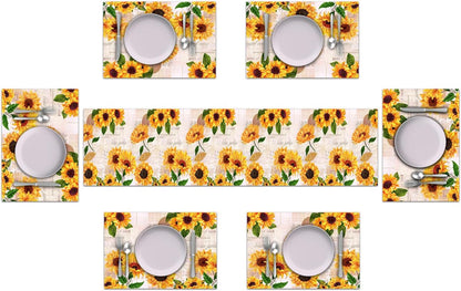 Watercolor Sunflower Table Runner and Place Mats Set of 6 – 70 In2