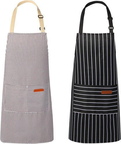 2 Pack Kitchen Aprons with Pockets, Cooking Chef Apron for Men Women | Adjustable Neck Strap, Unisex Bib Soft Aprons, Cotton-Blend, for Grilling Cooking Gardening Baking1