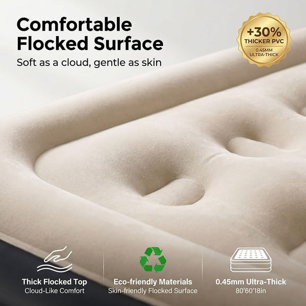 Queen Air Mattress with Built-In Pump, 18" Raised Inflatable Blow up Mattress, Air Column Beam Flocked Leak-Proof Air Bed with Storage Bag, 650Lbs Max Portable Bed for Home, Guests & Camping5